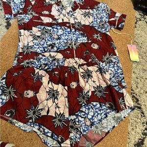 Warm Floral Print Two-Piece Set in Burgundy, Blue & Pink NWT